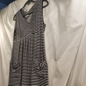 Calvin Klein Black and White Striped Midi Dress